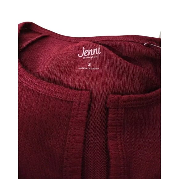 Jenni Pajama Top Womens Small Berry Wine Long Sleeve Ribbed Knit Split Neck - Picture 3 of 5